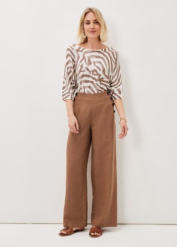 Phase Eight Cassandra Linen Wide Legs Trousers Brown Canada | LWGVKF-739